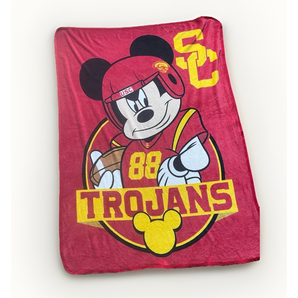 USC Trojans X Disney Mickey Mouse Blanket Red Yellow 58x43 Fleece Throw Soft